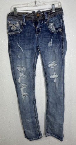 Rock Revival Jeans Herren 30x30 Tyme Straight Denim Jeans Distressed Stickerei
