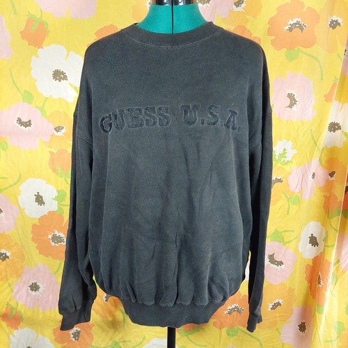 Guess, Vintage 90s Guess USA Georges Marciano Black Cotton Embroidered Sweatshirt Large
