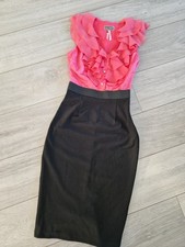 Lipsy Figure Hugging Black Hot Pink Ruffle Occasion Dress Size 8