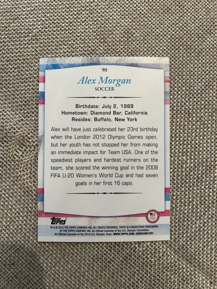 Alex Morgan 2012 Topps U.S. Olympic Team and Olympic Hopefuls #90 Rookie! - Image 2 of 2