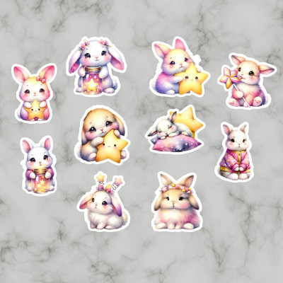 Kawaii Cute Bunny Rabbit, Sweet Cute, 10 Glossy Vinyl sticker Decal