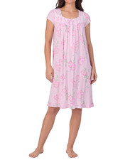 Nwt 70 Eileen West Pink Wildflower Modal Cap Sleeves 42" Long Waltz Nightgown L