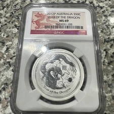 2012 P Australia YEAR OF THE DRAGON  1/2 oz. Silver NGC MS69 Free Ship