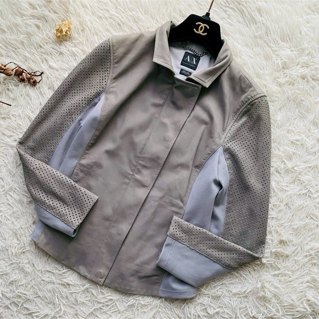 Women's A|X Armani Exchange Gray Beige Goat Leather Jacket image 7