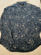 RRL Double RL Paisley Western Shirt Indigo Concho Buttons Size L Japan