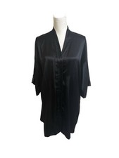 Victoria's Secret Women's S/M Black Short Sleeve Satin Robe Kimono Wrap