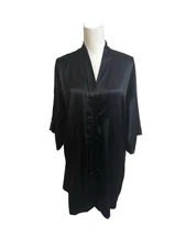 Victoria's Secret Women's S/M Black Short Sleeve Satin Robe Kimono Wrap
