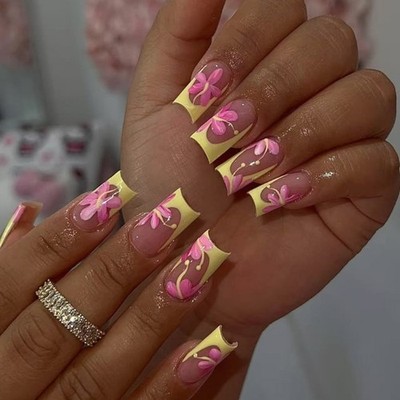 1Set Press on Nail,Square Fake Nail Glues on Nail False Nail Acrylic Nail