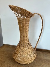 Large Woven Wicker Decorative Jug Shaped Vase for Faux or Dried Flowers
