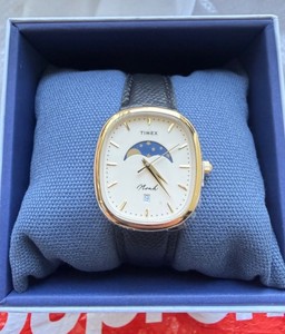 Authentic Brand NOAH x TIMEX Oval Moon Phase Gold-Plated bezel Black Leather strap