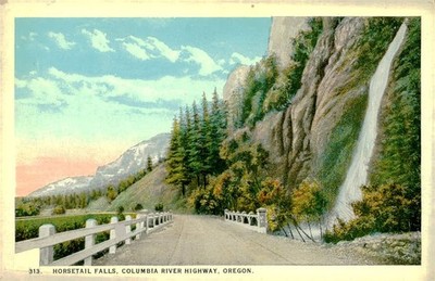 Vintage Horsetail Falls Columbia River Highway Oregon White Border Postcard