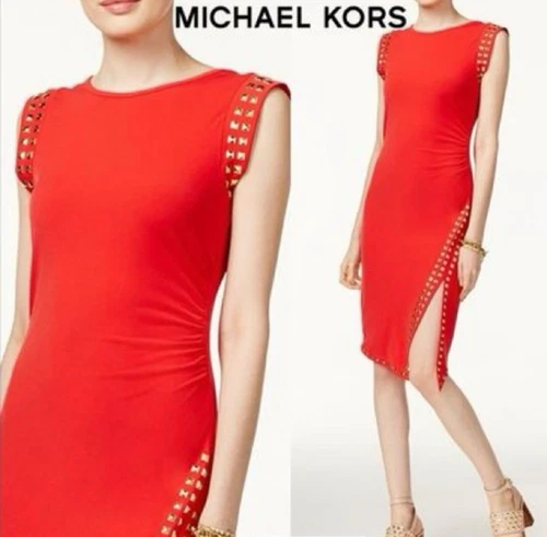 Abito tubino MICHAEL Michael Kors borchie orlo asimmetrico taglia XS rosso