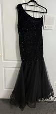 Elegant One-Shoulder Black Sequin Evening Gown ,Never Worn