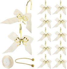 Gold Bow Shower Curtain Hooks, 12 Pack Metal Shower Curtain Rings with S-Curve