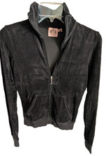 Juicy Couture Track Jacket Sz S Black Velour Full Zip Made USA JCMU0010 VTG Y2K