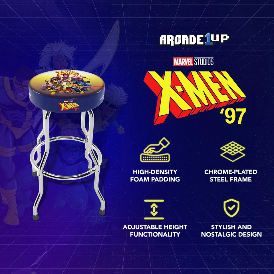 Arcade1Up Marvel X-Men Adjustable Arcade Stool with Chrome Plated Steel Frame - Image 2 of 4