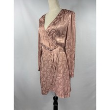 NSR Nara Faux Wrap Dress Pink Peach Rose Medium Jacquard Long Sleeve