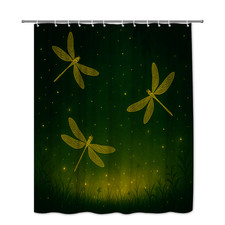 Dragonfly Shower Curtain - Green and Gold Floral Design