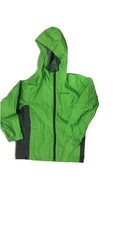 Columbia Size L Youth XS 6/7 Neon Green Grey Rain Wind Hooded Jacket Zip Pockets