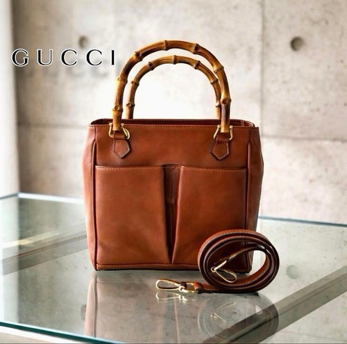 Rare GUCCI Bamboo 2-way Handbag Shoulder Bag