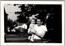 Vintage Snapshot Handsome Man Holding Baby 1940s