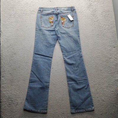 Ed Hardy Bootcut Jeans Womens Blue Denim Embroidered Tiger Back