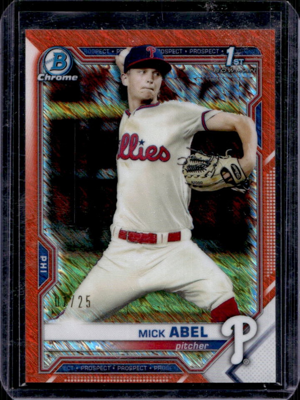 2021 Bowman Mick Abel Chrome Orange Shimmer Refractor 1st #1/25