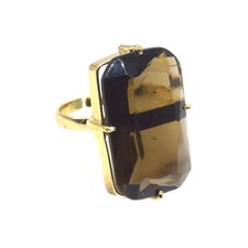 Stunning Smoky Quartz Ring Gold Plated Jewelry Gift Adjustable Ring e281