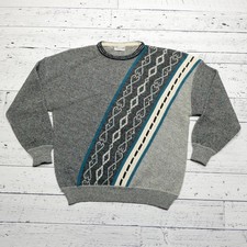 Vintage St Croix Sweater Mens Medium Geometric Knit Crewneck Pullover USA 90s