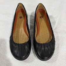Clarks Unstructured Womens Loafers 6.5W Slip-on Flats Leather Black Shoes