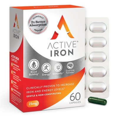 Active Iron Supplement 25mg, Clinically Proven to Increase Iron & Energy Leve...