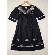 Go Softly Patio Womens Black Bedazzled Cotton Pocket House Dress Medium