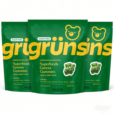 Gruns Adults Super Greens Gummies Bears NO SUGAR Superfood 