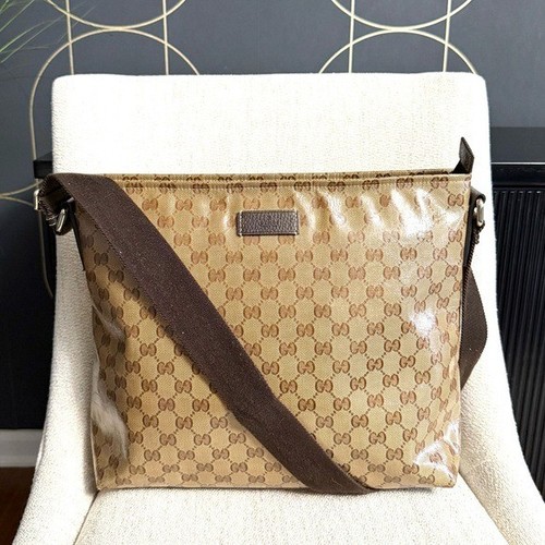 Authentic Gucci GG Crystal Messenger Bag unisex monogram canvas Medium
