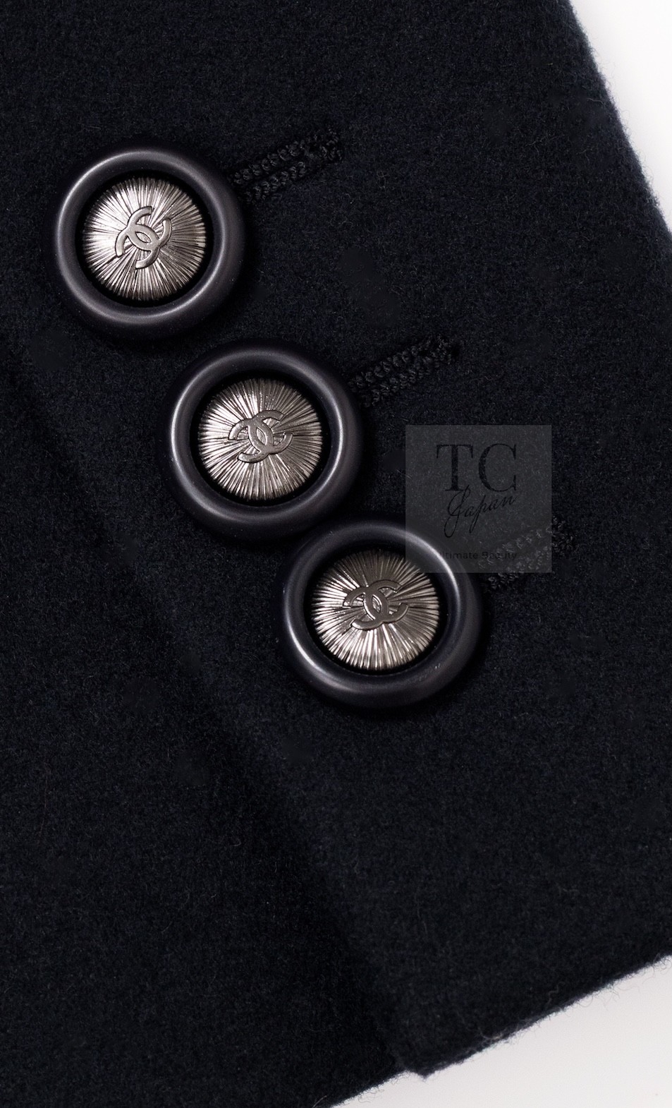 CHANEL 17B Black Dark Navy Wool CC Button Double Coat KarlLagerfeld 38 40 US6 8 image 8