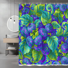 Colorful Floral Leaves Shower Curtain, Abstract Botanical Print