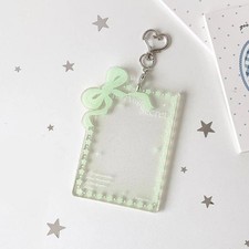 1Pcs Glitter Clear Acrylic Photocard Holder Cute Bow Heart Keychain For Kpop Fan