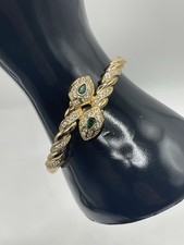 18k Gold Plated Green Cubic Zirconia CZ Double Snake Head Bracelet Size 6.25