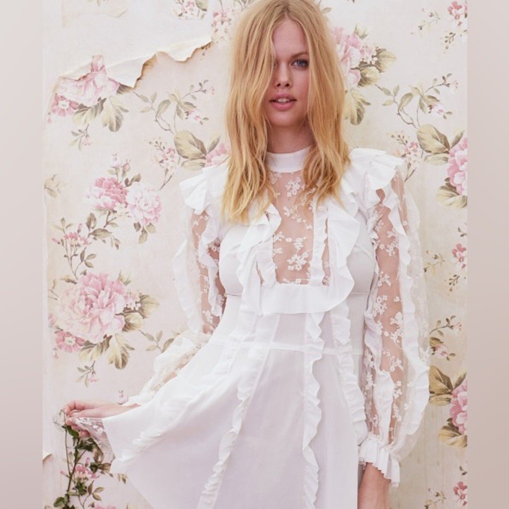 Small For Love And Lemons Rosebud Ruffle Mini Dress in Ivory View 5
