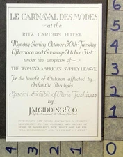 1916 WWI FASHION RITZ CARLTON WOMAN LEAGUE INFANT POLIO FUNDRAISER AD FC10937 