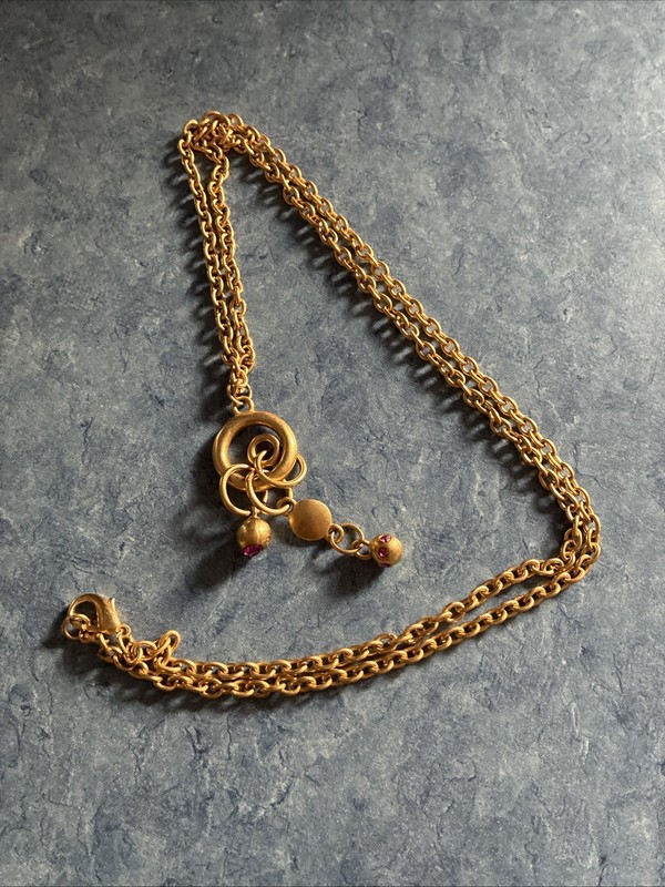 Gold Tone Chain Necklace With Gold And Hot Pink Charms