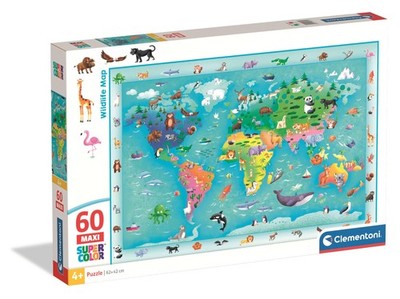 60-teiliges Puzzle. MAXI Super Color. Wildtierkarte