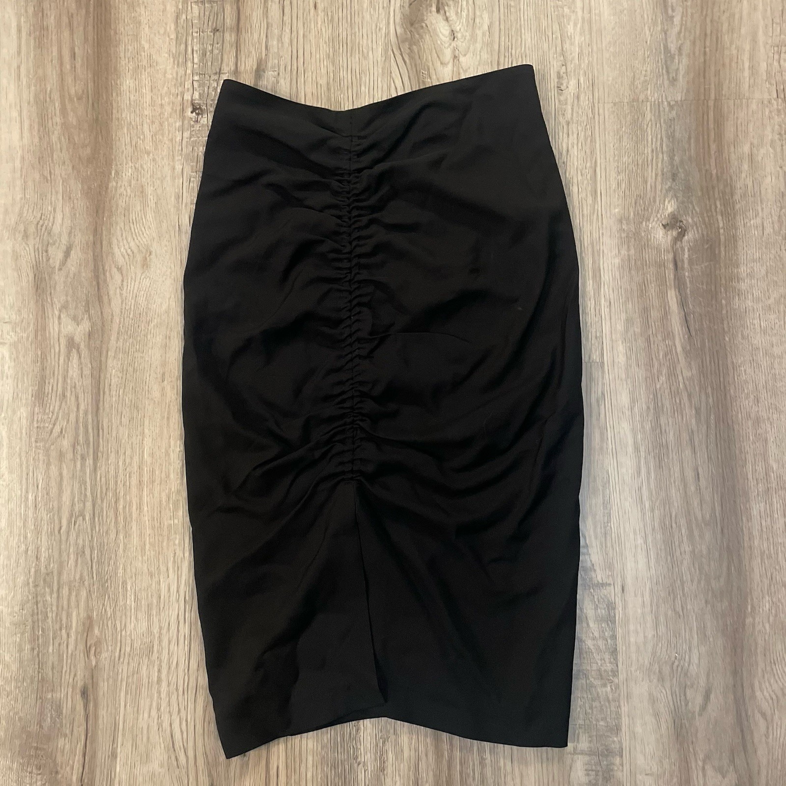 NWT Massimo Dutti Ruched Front Black Pencil Skirt Midi Slit U.S. 8 NEW! image 2