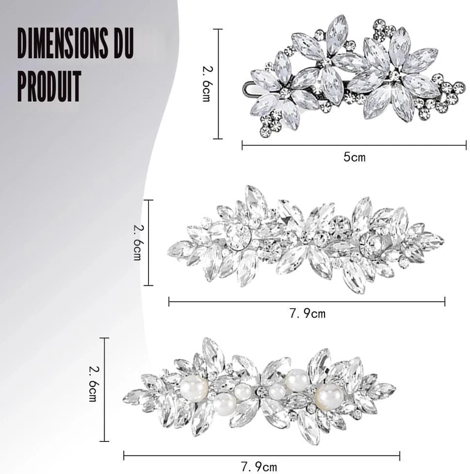3 Clips Cheveux Mariée Strass Argenté Cristal Perle Fleur Barrettes - Photo 2/4