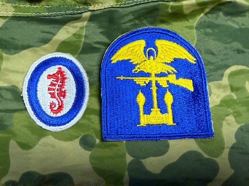 Original WWII U.S. Army Amphibious Engineer Sea Horse & Tombstone Patch Set