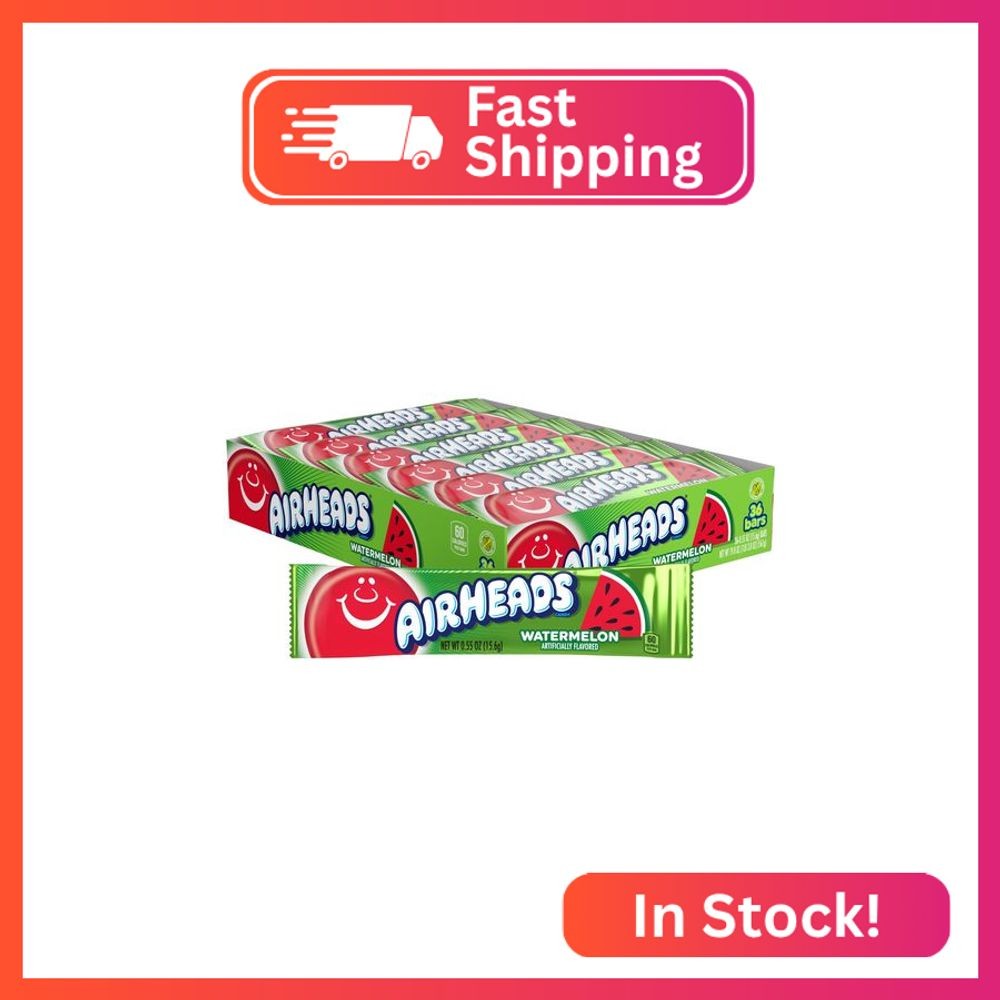 Airheads Full-Size Candy Bars, Taffy Candy Bulk Pack, Individually Wrapped, Wate
