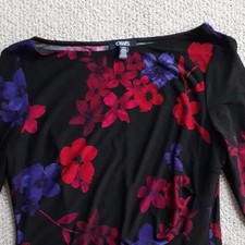 Chaps Floral Knit Pull-On Midi Sheath Dress Size Large