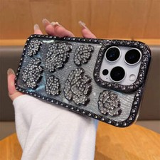Fashion 3D Diamond Rose Phone Case for iPhone 16 15 14 13 11 12 Pro Max 16 Plus