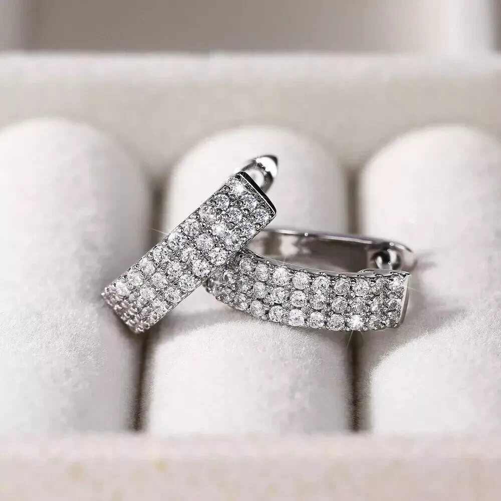 2Ct Round Simulated Diamond Hoop Huggies in 14K White Gold Plated