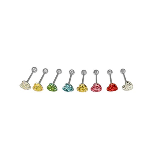 Surgical Steel Tongue Ring Barbell 14 Gauge 5/8" Epoxy Paved Gem Heart - 第 4/24 張圖片